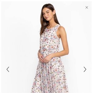 Johnny Was - Karina mesh floral dress w/ slip dress underneath & round neck.